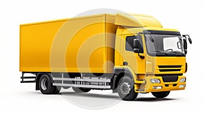 Yellow Delivery Truck Isolated On White Background