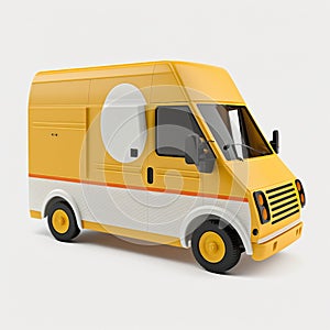 A yellow delivery van isolated on a white