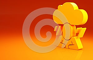 Yellow Depression and frustration icon isolated on orange background. Man in depressive state of mind. Mental health