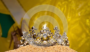 Yellow Desert Sand Diamond Crown put into golden sun natural hot middle east for Miss Beauty Pageant Contest Competition, bikini