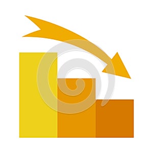 Yellow dessent downwards movement concept icon on white background