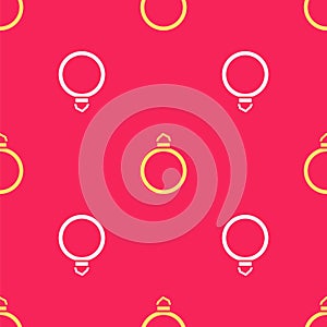 Yellow Diamond engagement ring icon isolated seamless pattern on red background. Vector
