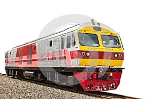 yellow diesel engine locomotive train isolated on white background.