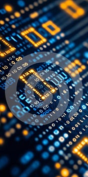 Yellow Digital Binary Code On A Computer Screen, Representing Data, Technology, And Security.