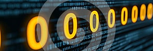 Yellow Digital Binary Code Data on Computer Screen Background. Programming Coding, Hacker Concept