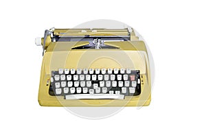 Yellow dirty Retro typewriter with clipping path isolated on white