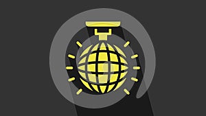 Yellow Disco ball icon isolated on grey background. 4K Video motion graphic animation