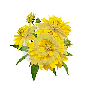 Yellow dissected rudbeckia flowers in a floral arrangement