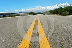 Yellow dividing strips on the road