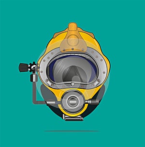 Yellow Diving helmet vector drawing on a green background