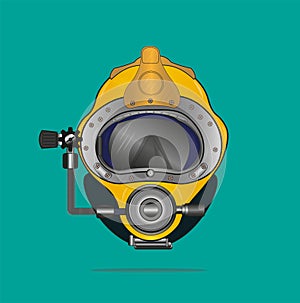 Yellow Diving helmet vector drawing on a green background photo