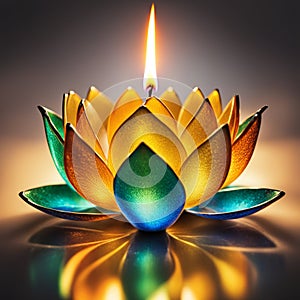 yellow diwali lotus candle Generative AI photo