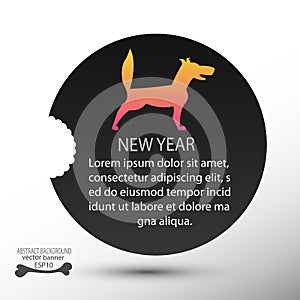 2018 a yellow dog with a bone for the new year for a background, banner, logo, emblem ...