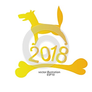2018 a yellow dog with a bone for the new year for a logo, emblem, background, banner ...