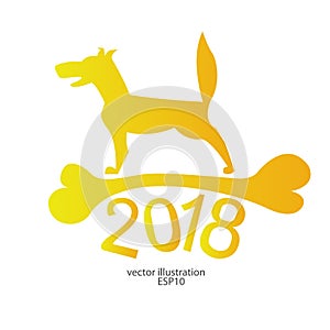 2018 a yellow dog with a bone for the new year for a logo, emblem, background, banner ...