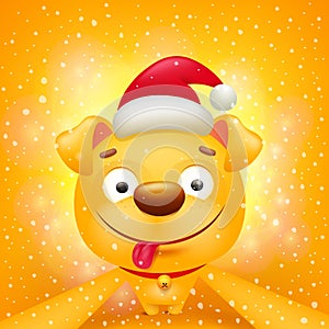 Yellow dog cartoon emoticon character making selfie