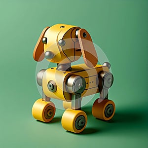 Yellow dog wooden toy. AI Generated image of an animal.