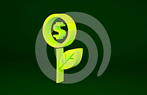 Yellow Dollar plant icon isolated on green background. Business investment growth concept. Money savings and investment