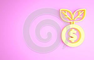 Yellow Dollar plant icon isolated on pink background. Business investment growth concept. Money savings and investment