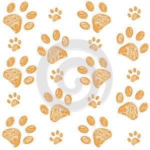 Yellow doodle paw print pattern background