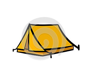 Yellow doodle tent illustration on white backdrop