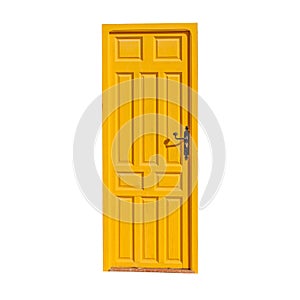 Yellow door isolated on white background