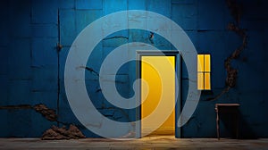 yellow door symbolizes hope and possibility against a canvas of deep blue