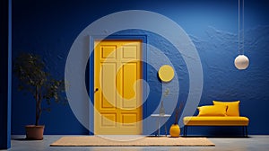 yellow door symbolizes hope and possibility against a canvas of deep blue