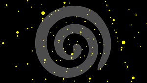 Yellow dots disperse into space. Fantasy abstract technology, data, engineering motion background.