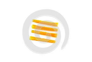 Yellow dowel nails on a white background