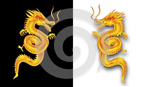 Yellow Dragon. Chinese New Year golden element isolated on black and white background. Chinese Spring festival. Vector