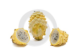 Yellow dragon fruit and its sections