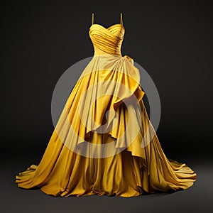 Yellow Dress: Hyper Realistic Isolated Robe With Elaborate Drapery