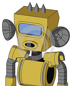 Yellow Droid With Box Head And Round Mouth And Large Blue Visor Eye And Three Spiked