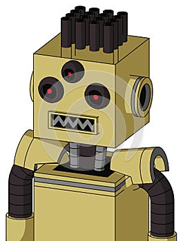 Yellow Droid With Box Head And Square Mouth And Three-Eyed And Pipe Hair