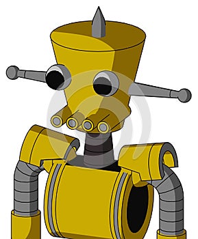Yellow Droid With Cylinder-Conic Head And Pipes Mouth And Two Eyes And Spike Tip