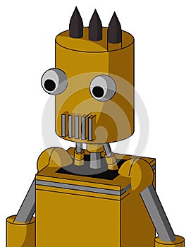 Yellow Droid With Cylinder Head And Vent Mouth And Two Eyes And Three Dark Spikes