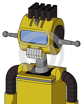 Yellow Droid With Multi-Toroid Head And Teeth Mouth And Large Blue Visor Eye And Pipe Hair