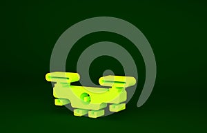 Yellow Drone flying icon isolated on green background. Quadrocopter with video and photo camera symbol. Minimalism