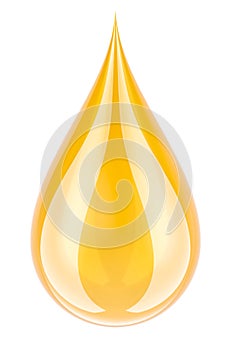 Yellow Drop, oil drop, golden liquid drop. 3D rendering