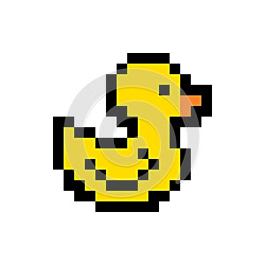 Yellow duck pixel art icon isolated on white