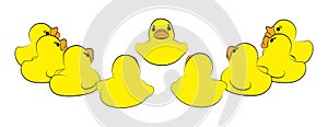 Yellow duck toy on white background. Business coach or speaker, Leadership, Teamwork or Friendship Concept. Vector