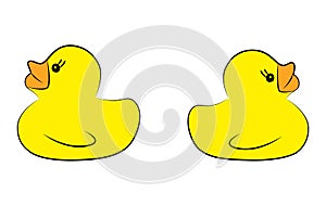 Yellow duck toy on white background. Business conflict, Leadership, Teamwork or Friendship Concept. Vector