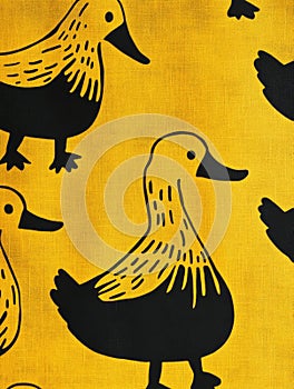 Yellow Ducks on Black Background