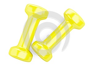 Yellow dumbbell isolated on white