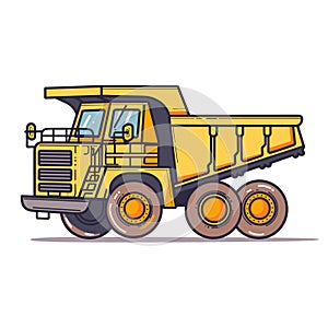 Yellow dump truck cartoon detailed illustration. Heavy construction machinery building activities