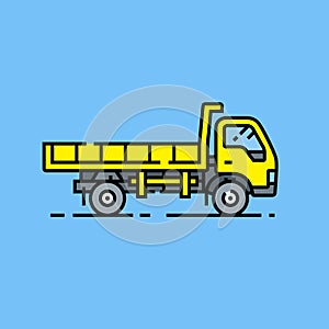 Yellow dump truck line icon