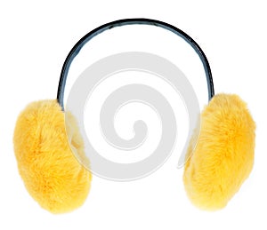 Yellow ear-flaps on a white background