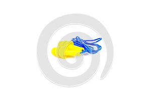 Yellow ear plugs isolated on white background.