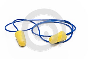 Yellow earplugs with blue band